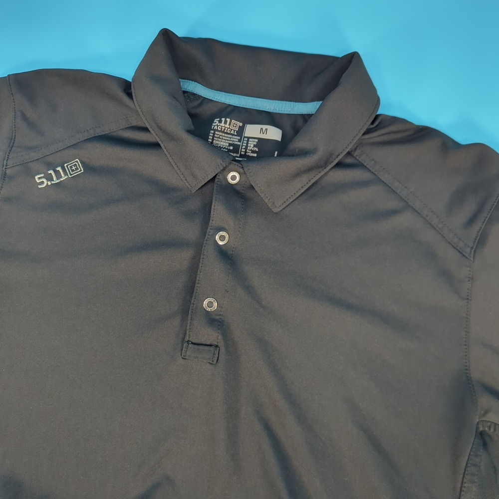5.11 Tactical Mens Performance Polo Shirt Black Short Sleeve Size M Snaps